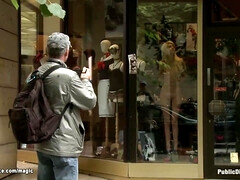 Marionette posing nude in public window (Zenza Raggi)